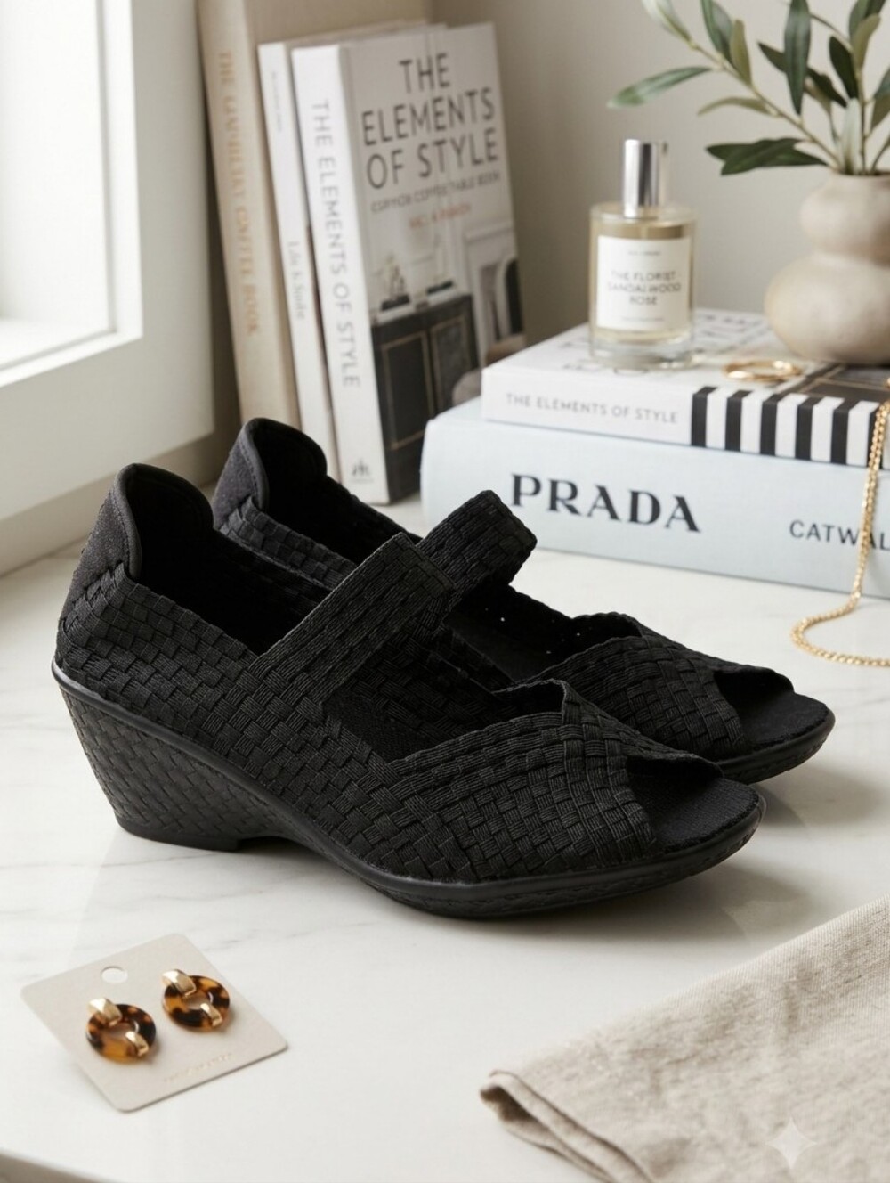 Bernie Mev Halle Woven Mary Jane Peep Toe Wedge Sandals Sz 40 New 9.5 - 10